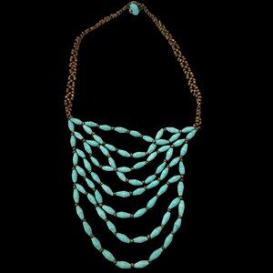 Noonday Collection Necklace w Handmade Turquoise Blue & Gold Beads